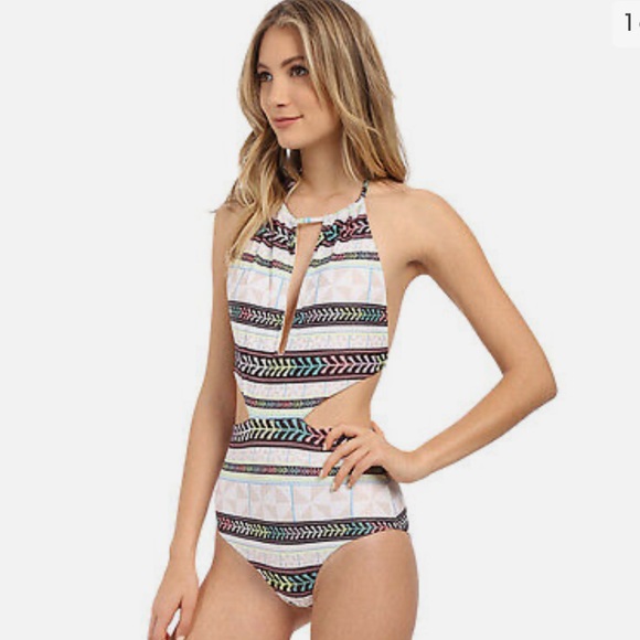 MARA HOFFMAN slit front reversible halter one piece swimsuit small - Picture 2 of 5